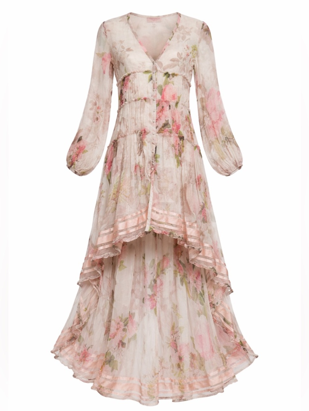 Rococo Sand Melody Maxi Dress Floral High Low Balloon Sleeve Boho Romantic S